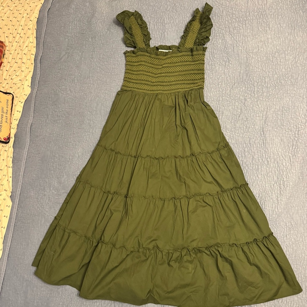 Olive Green Ruffled Dress hill house Ellie